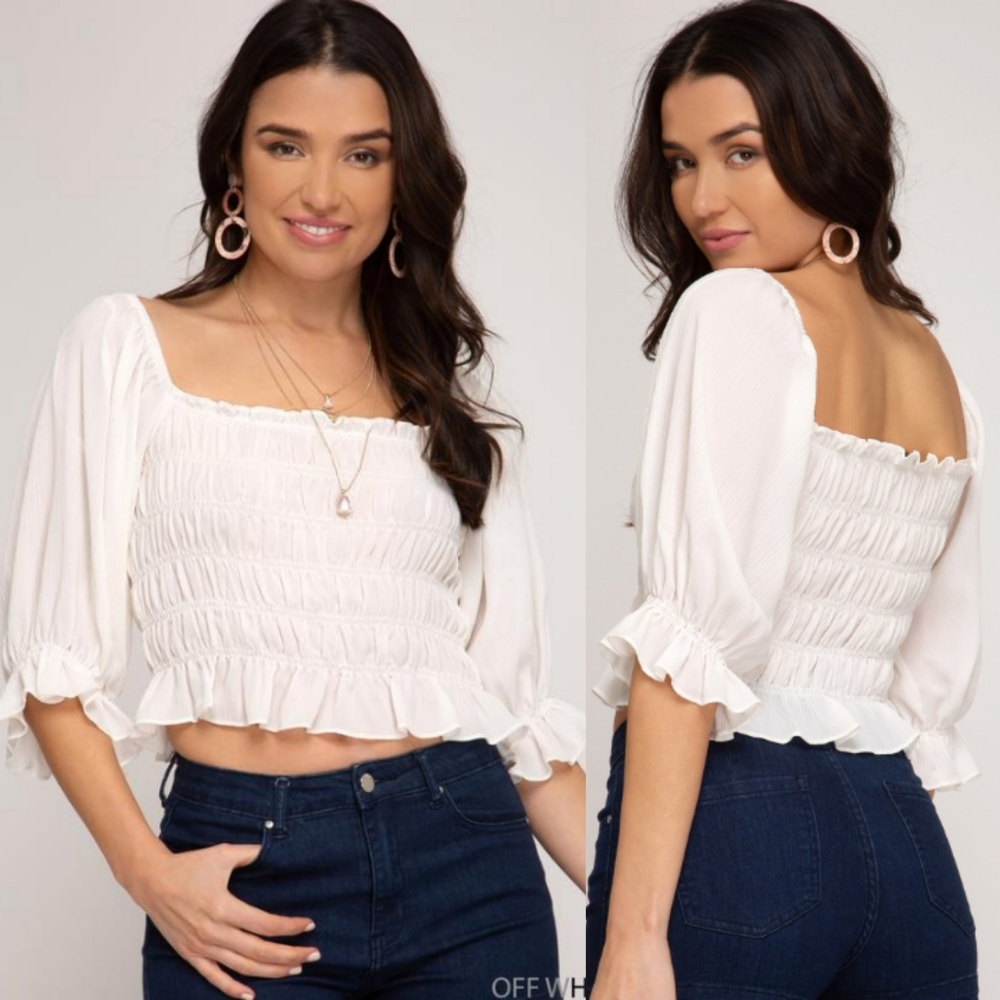 April Half Puff Sleeve Smocked Crop Top
